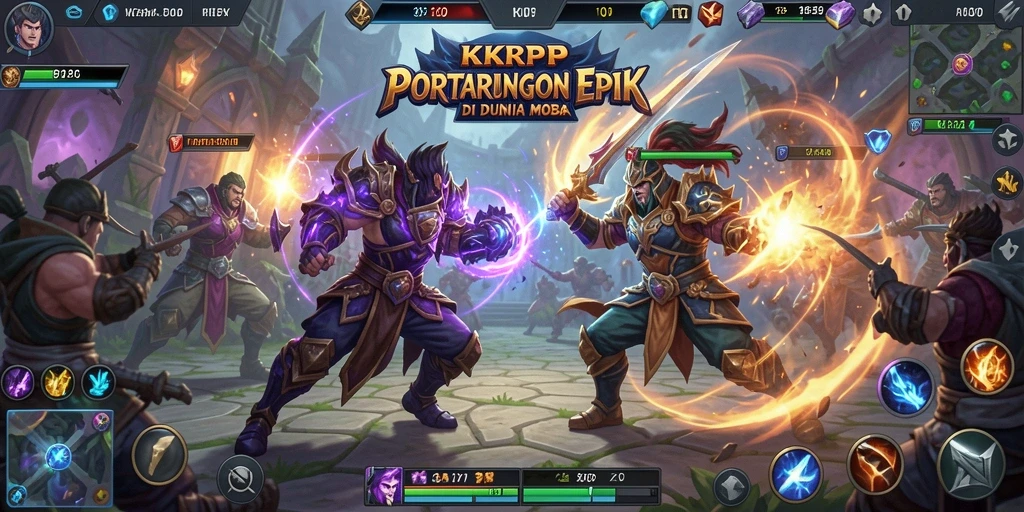 Screenshot yang menunjukkan pertarungan seru dalam permainan MOBA.
