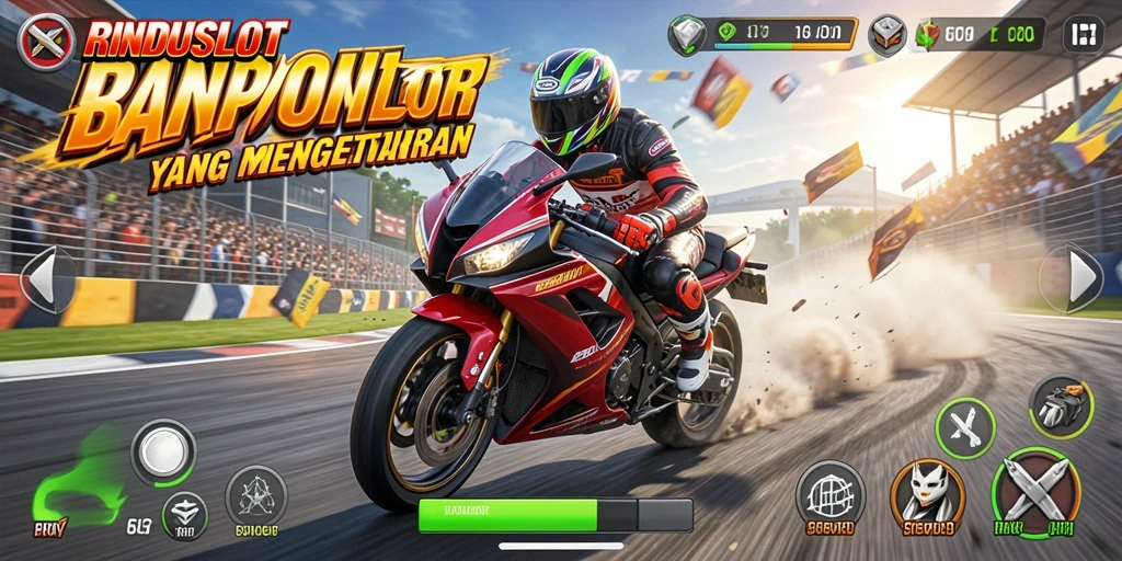 Tampilan gameplay balapan motor yang seru dan mendebarkan.