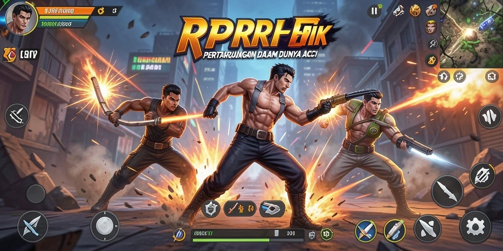 Tangkapan layar utama RPRR menampilkan aksi pertarungan yang mendebarkan.